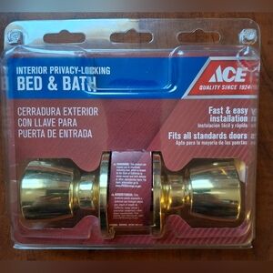 ACE Bed & Bath Door Knob Polished Brass Interior Privacy Lock New